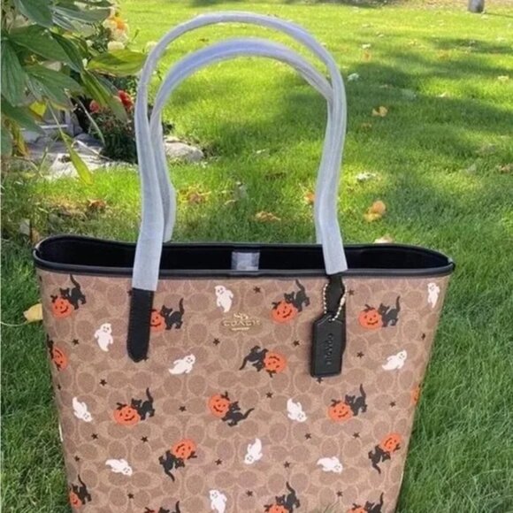 Coach City Tote In Signature Canvas With Halloween Print - Picture 1 of 4